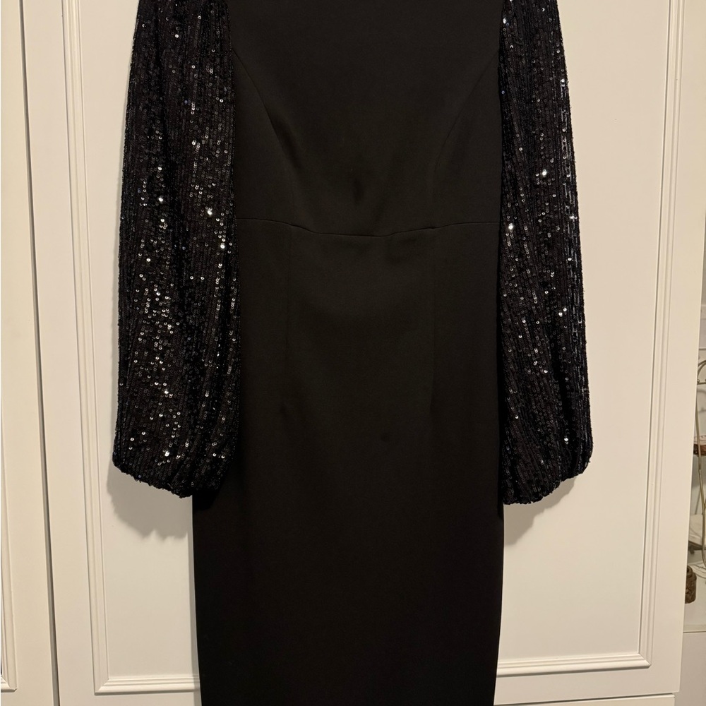 Eliza J Black Dress with Sequin Sleeves